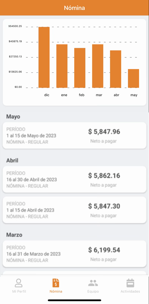 App móvil de Ctrl+: nómina y recibos del empleado